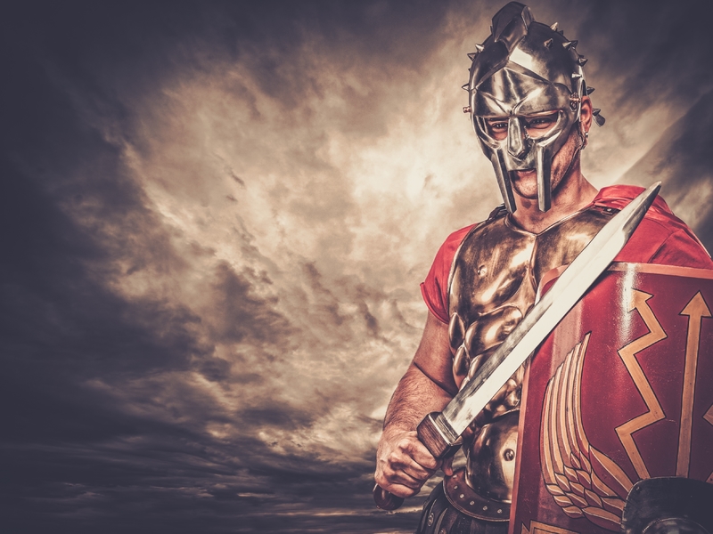 Soldat de la Rome antique prêt pour la bataille.