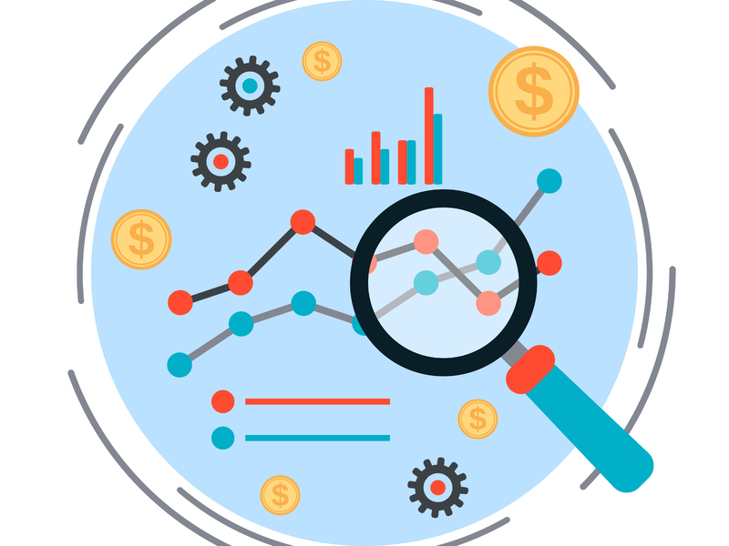 Une loupe qui inspecte des graphiques