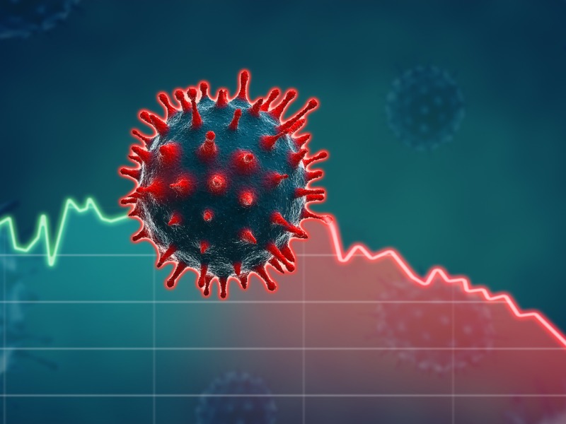 La courbe économique. On voit qu'elle s'inverse, un virus est au point d'inflexion.