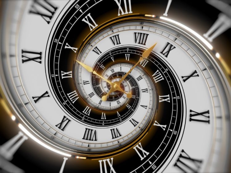 Cadran d’horloge abstrait en spirale blanche moderne. Concept de temps infini.