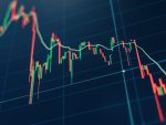 Diagramme crypto avec chandeliers verts et rouges sur écran bleu. TradingView