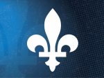 Emblème de la province du Québec sur fond bleu.