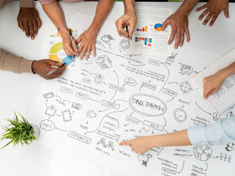 Groupe de gens d’affaires créant une stratégie marketing.