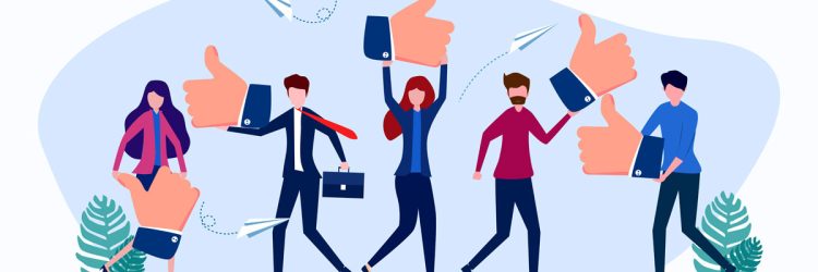 Des dessins d'hommes et de femmes d'affaire qui portent un pouce en l'air comme pour voter.