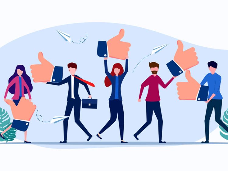 Des dessins d'hommes et de femmes d'affaire qui portent un pouce en l'air comme pour voter.
