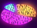 Les gens se pressent sous forme de graphique à secteurs composé de gens. Concept statistique.