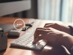 Femme à la main tapant sur l’ordinateur portable clavier avec smartphone mobile, Live Chat Chatting sur l’application Communication Digital Web et le concept de réseau social.