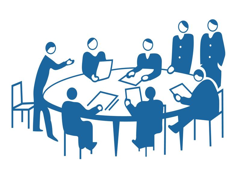 Illustration vectorielle de personnes assises autour d’une table ronde en réunion, en pleine discussion.