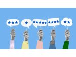 Illustration représentant plusieurs mains tenant des bulles de dialogue avec des étoiles de notation sur fond bleu. L’image symbolise les avis clients, l’évaluation de services et la satisfaction utilisateur, idéale pour illustrer des contenus liés au feedback, aux témoignages ou à la qualité d’expérience client.